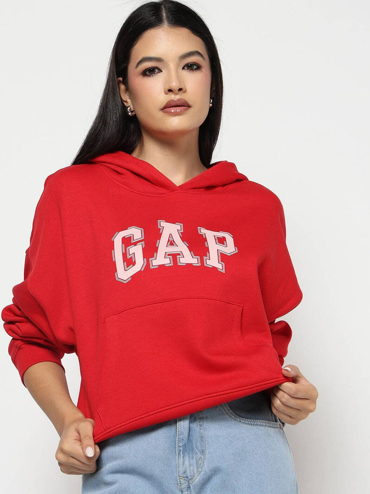 Women Red Text Logo Hoodie | HD56 - view 1