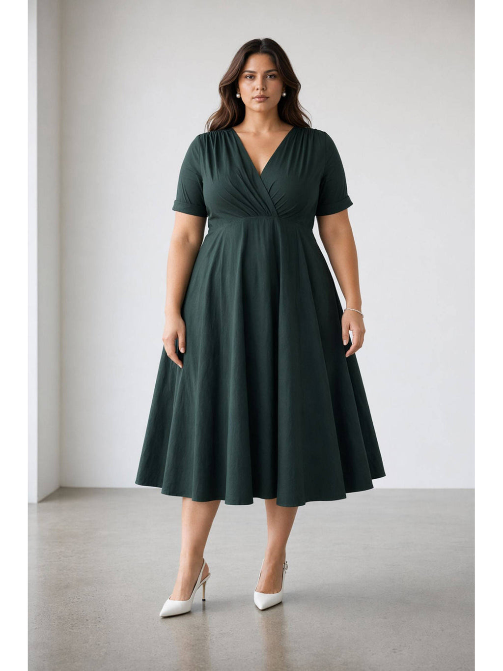 Women Dark Green Solid Cotton Dress | D56 - view 1