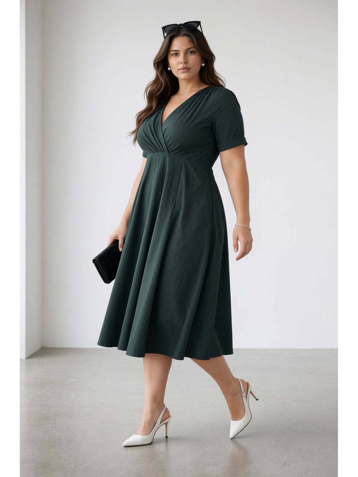 Women Dark Green Solid Cotton Dress | D56 - view 2