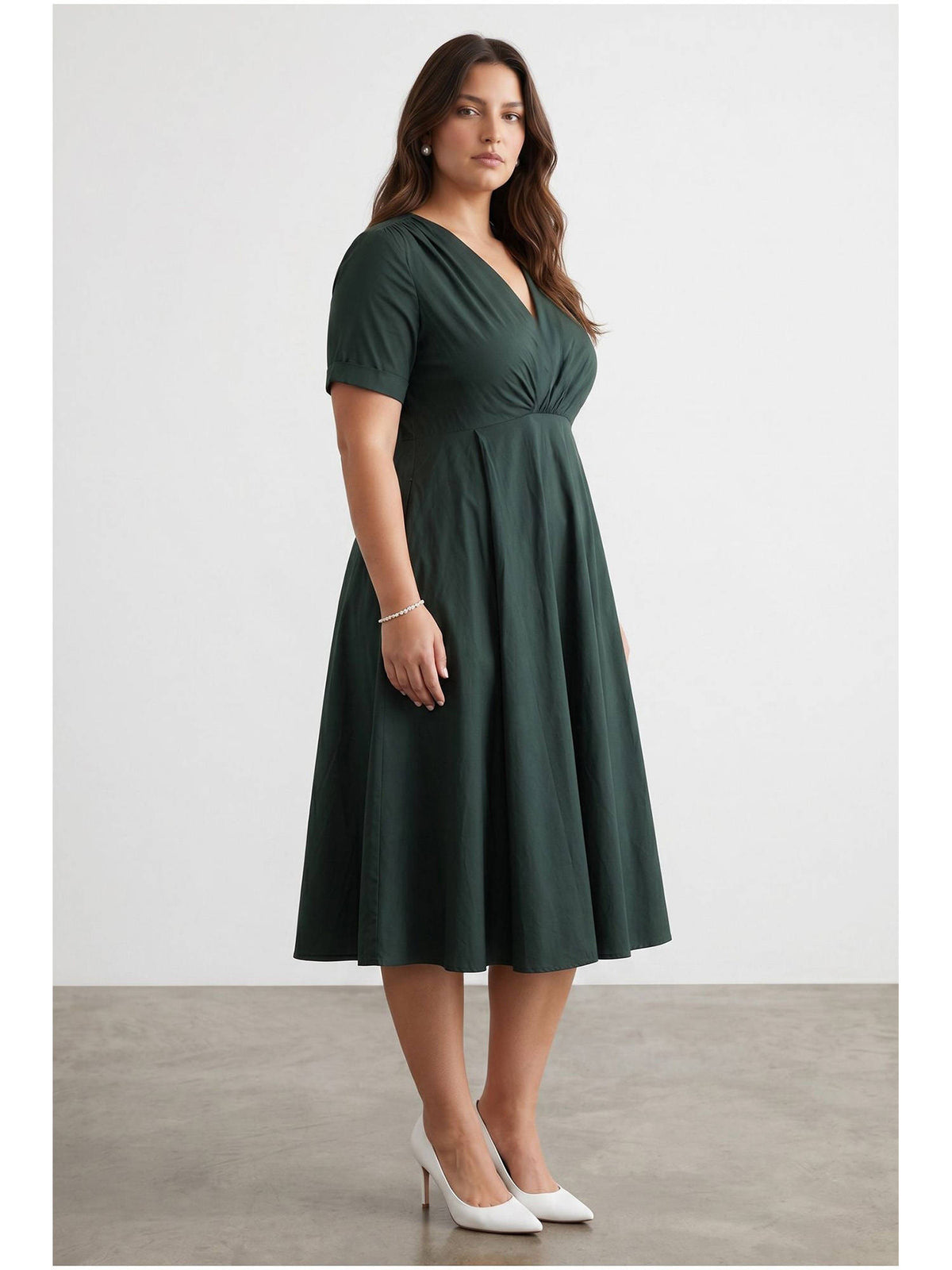 Women Dark Green Solid Cotton Dress | D56 - view 3
