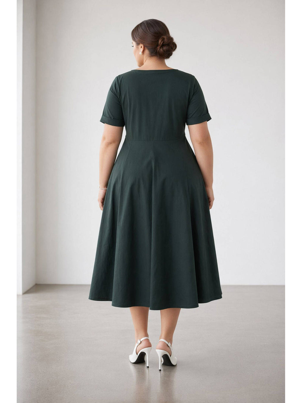 Women Dark Green Solid Cotton Dress | D56 - view 5