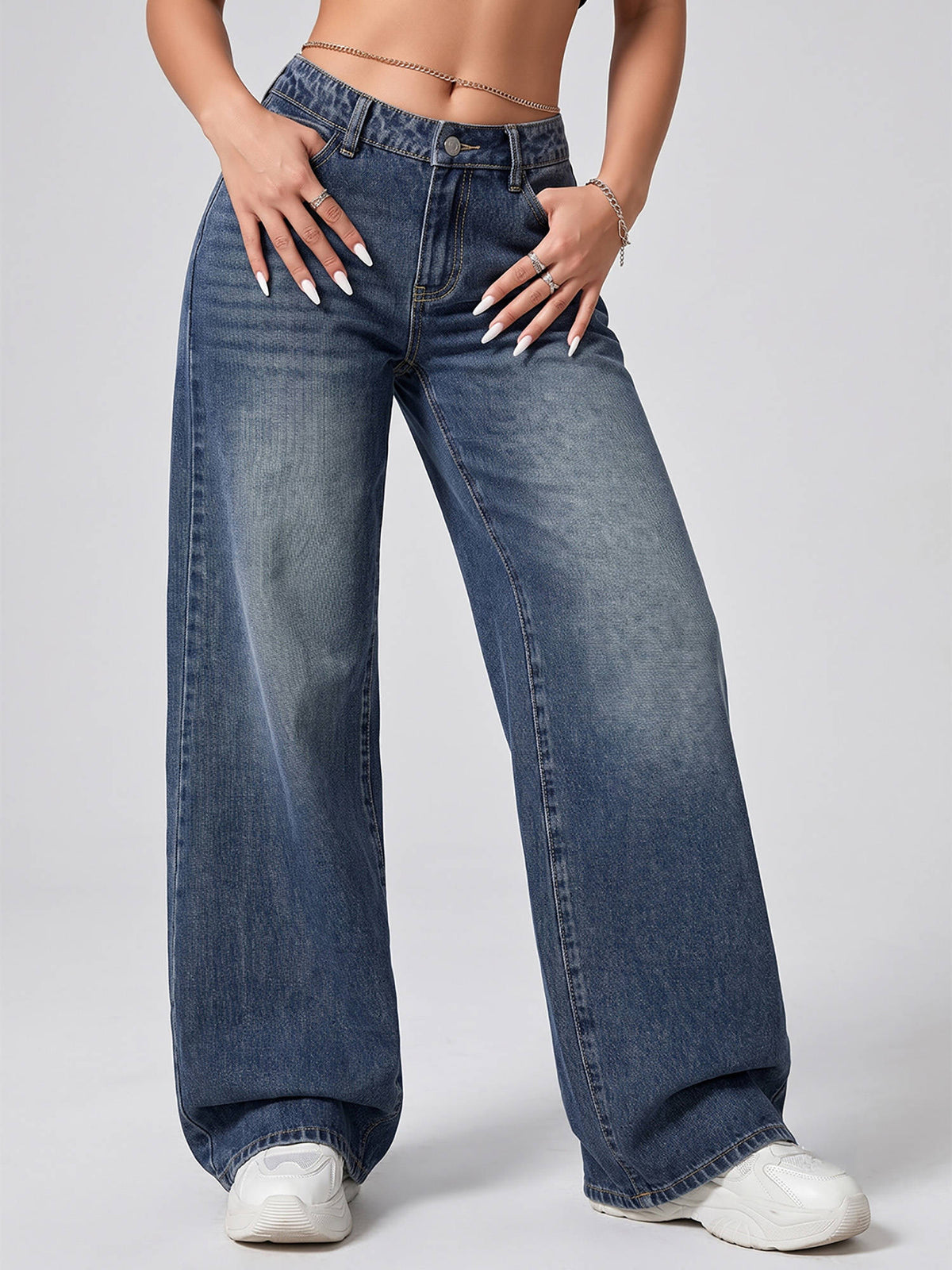 Women Blue Solid Wide Leg Jeans | WL90 - view 1