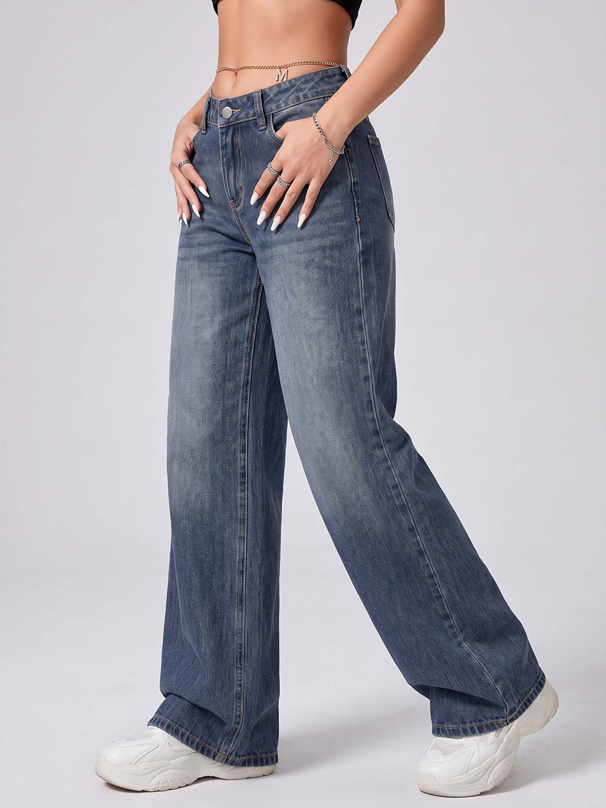 Women Blue Solid Wide Leg Jeans | WL90 - view 3