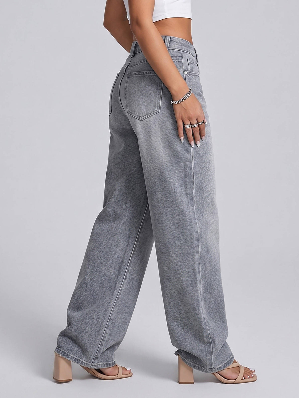 Women Light Grey Wide Leg Jeans | WL90 - view 3