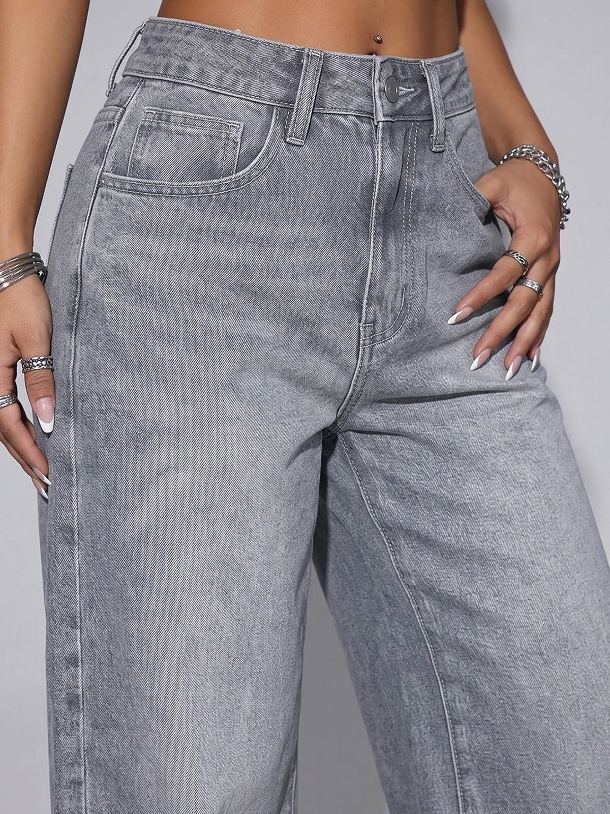 Women Light Grey Wide Leg Jeans | WL90 - view 4