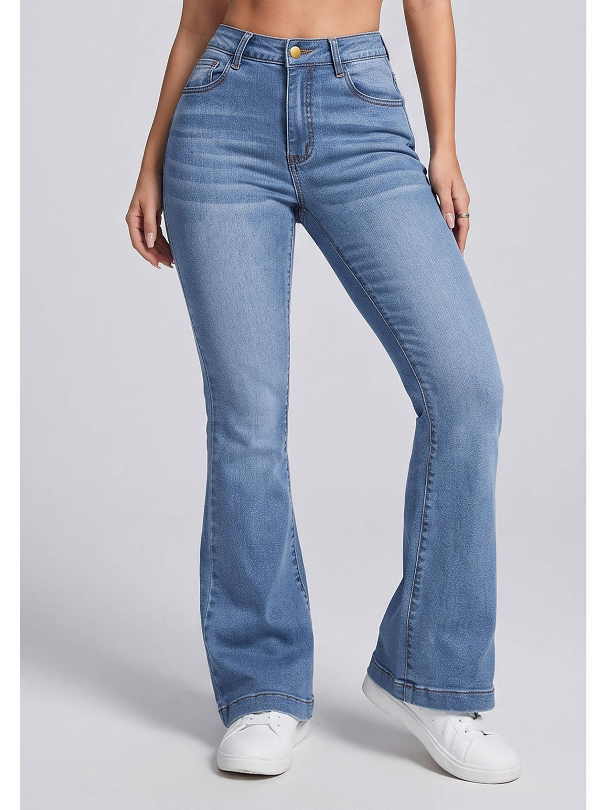Women Light Blue Solid Denim Boot Cut Jeans | BT10 - view 1