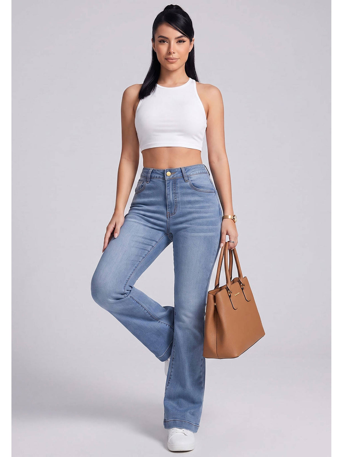 Women Light Blue Solid Denim Boot Cut Jeans | BT10 - view 2