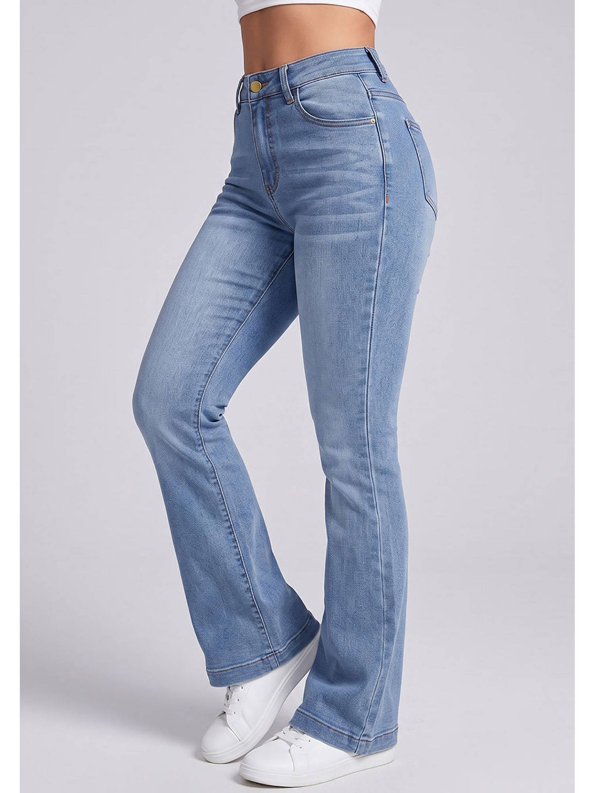 Women Light Blue Solid Denim Boot Cut Jeans | BT10 - view 3
