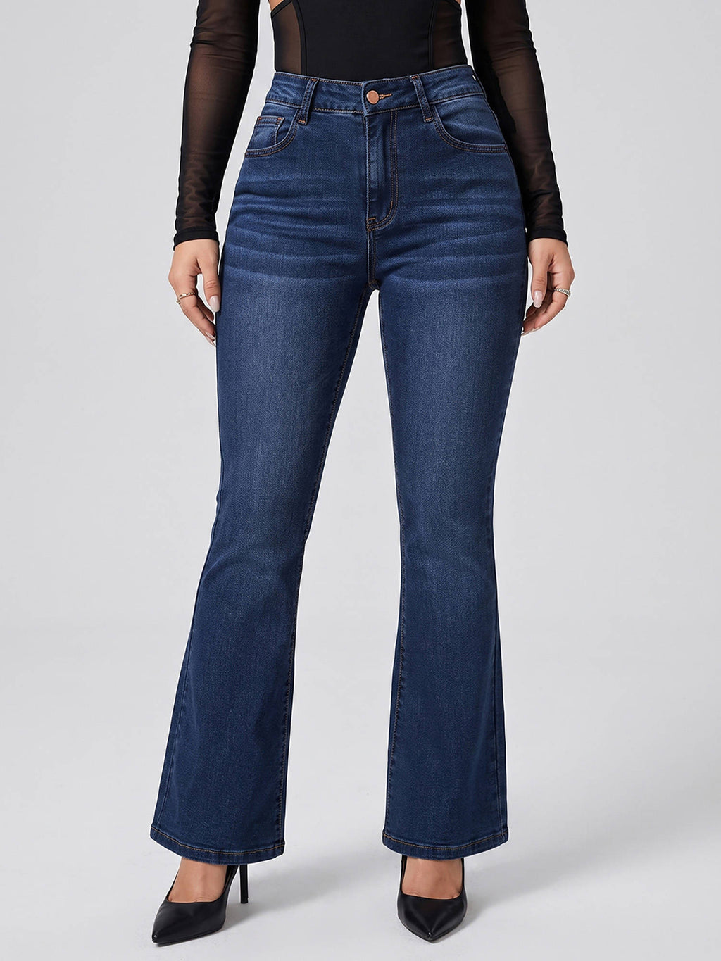 Women Navy Blue Solid Denim Boot Cut Jeans | BT10 - view 1