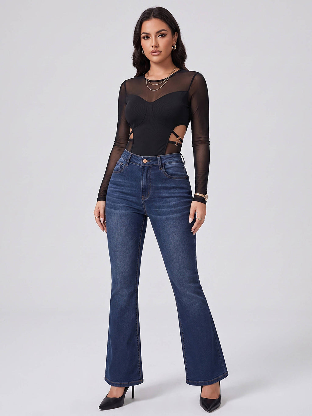 Women Navy Blue Solid Denim Boot Cut Jeans | BT10 - view 2