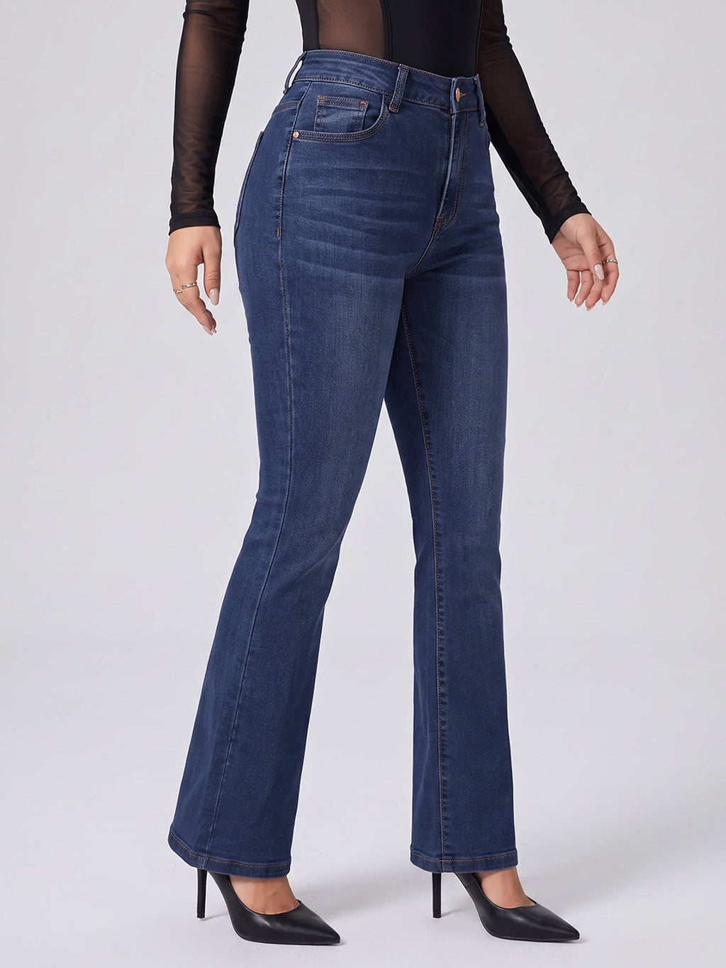 Women Navy Blue Solid Denim Boot Cut Jeans | BT10 - view 3