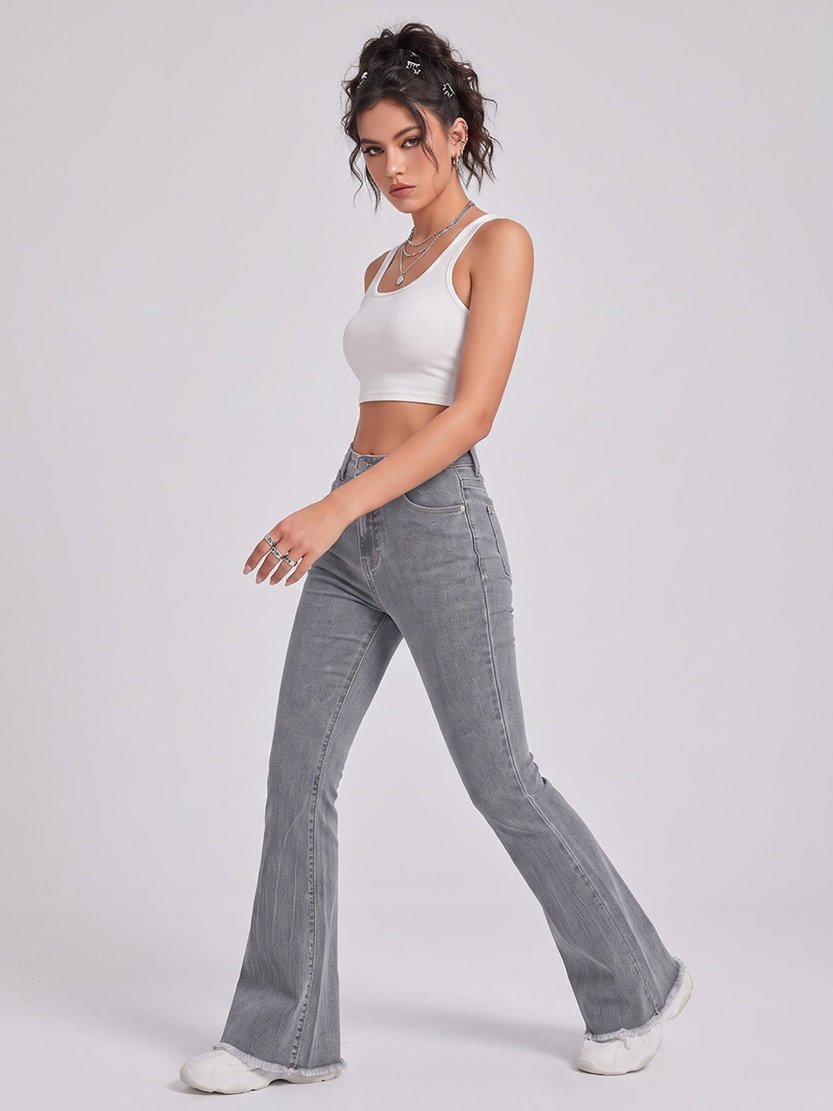 Women Grey Solid Denim Boot Cut Jeans | BT10 - view 2