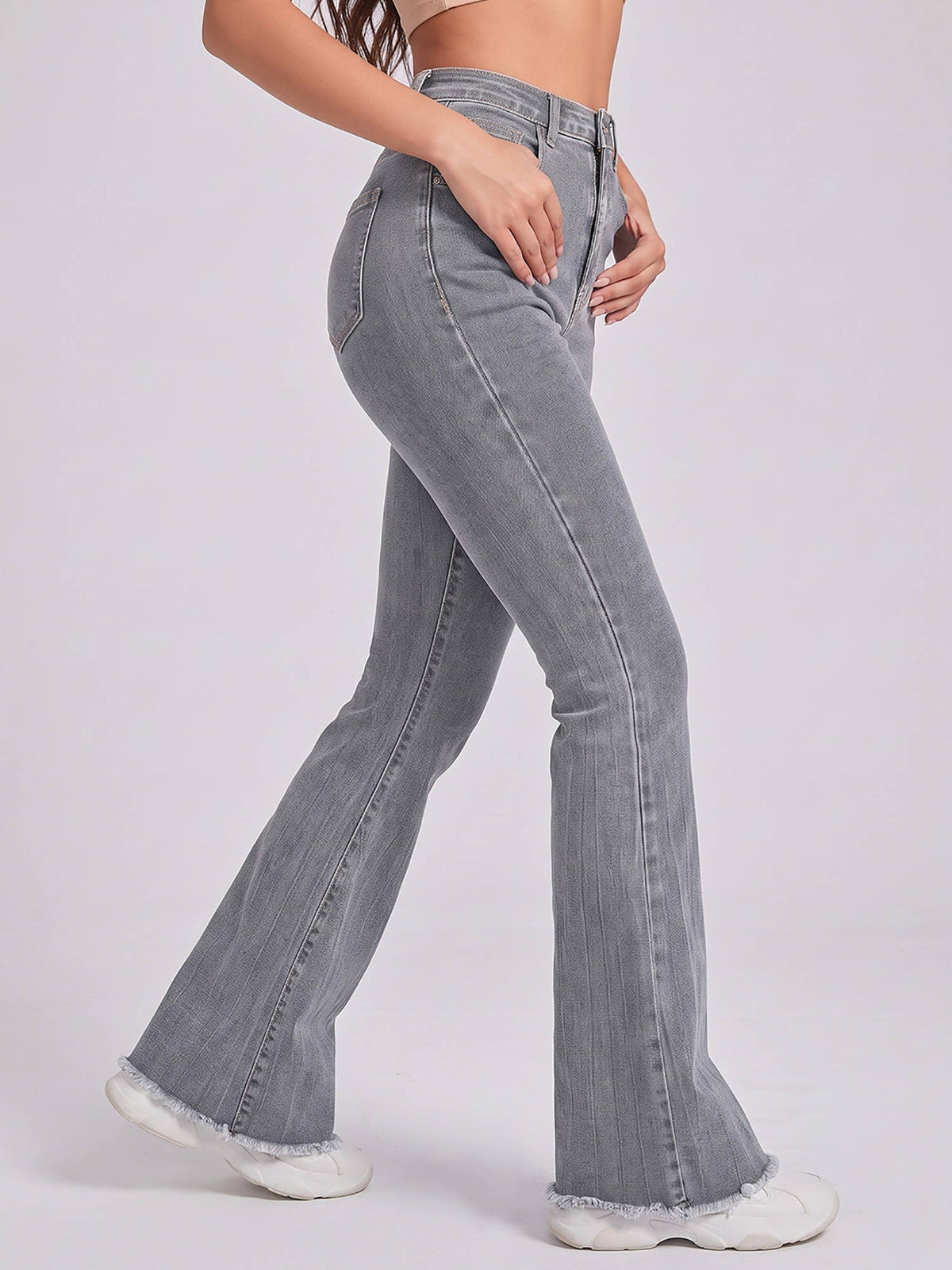 Women Grey Solid Denim Boot Cut Jeans | BT10 - view 3