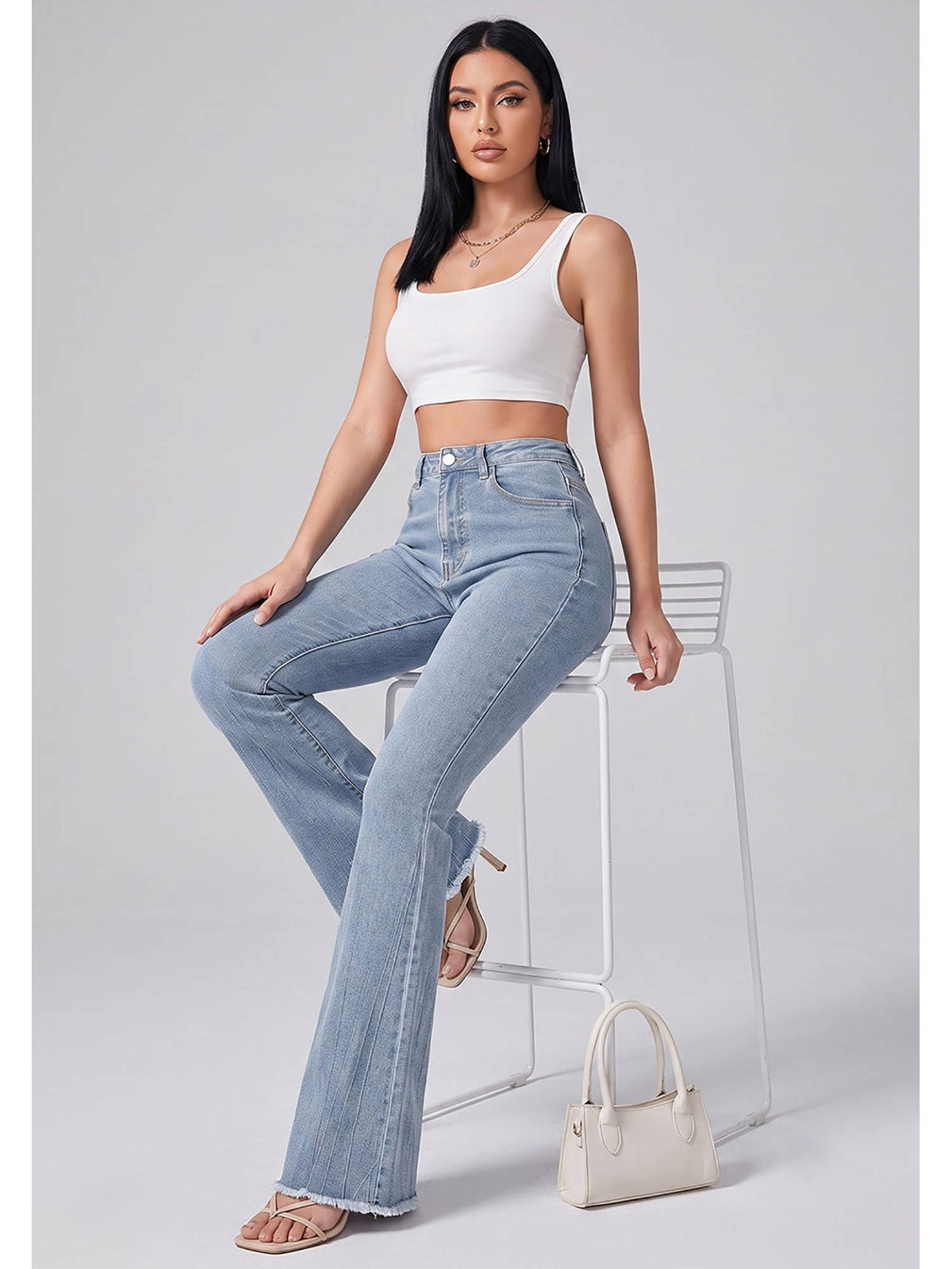 Women Light Blue Solid Denim Boot Cut Jeans | BT10 - view 2