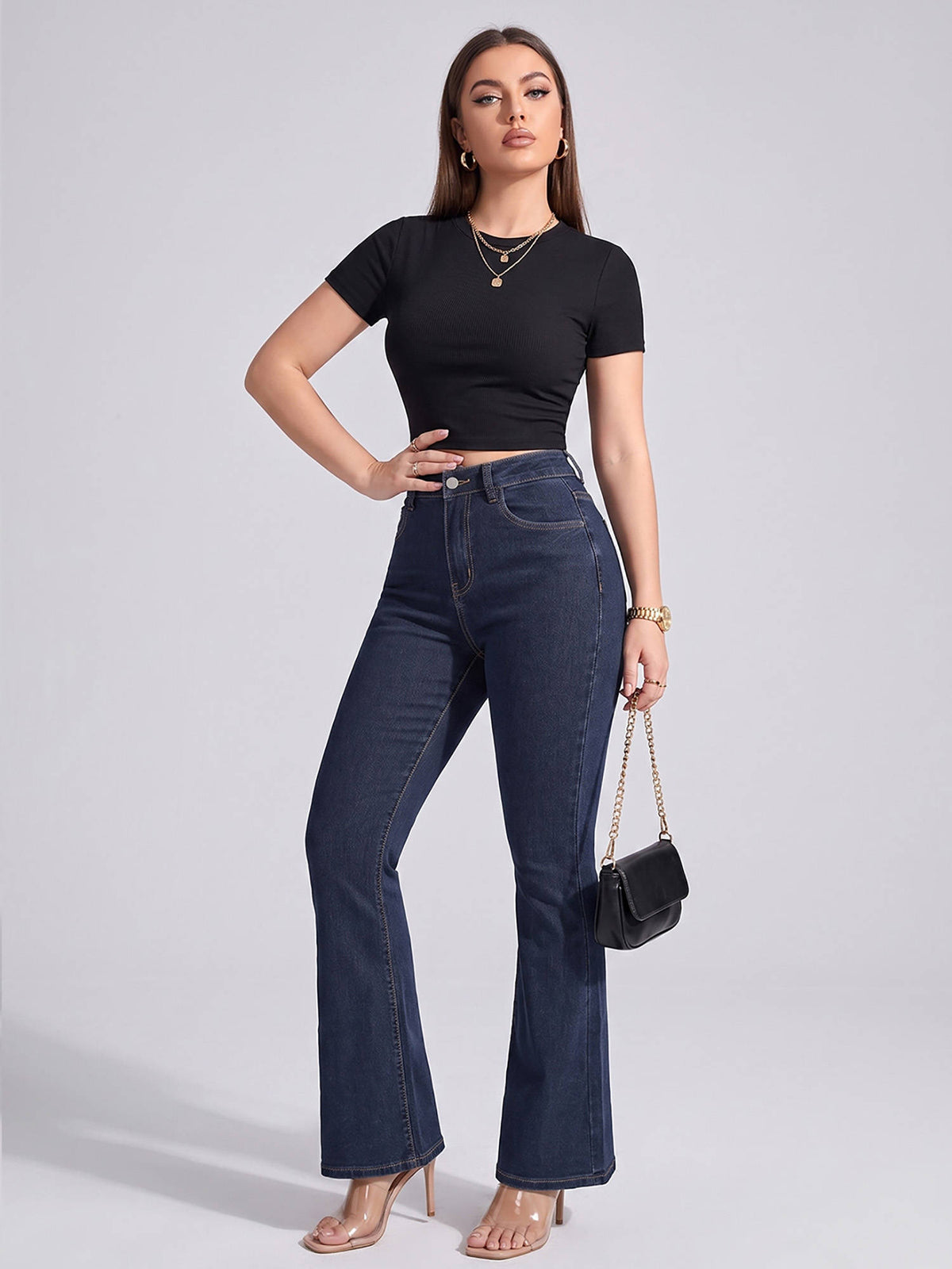 Women Navy Blue Solid Denim Jeans | BT10 - view 2