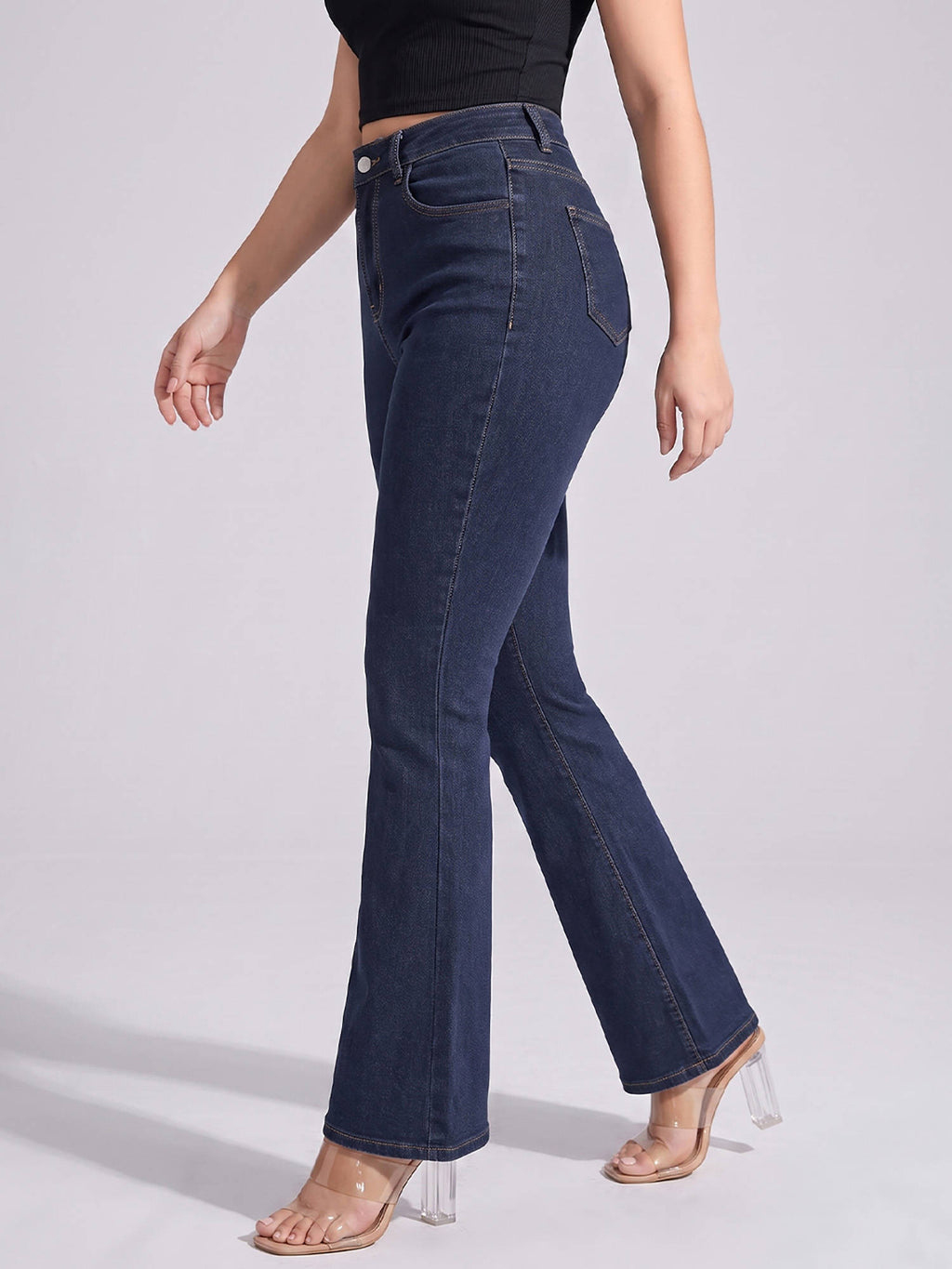 Women Navy Blue Solid Denim Jeans | BT10 - view 3