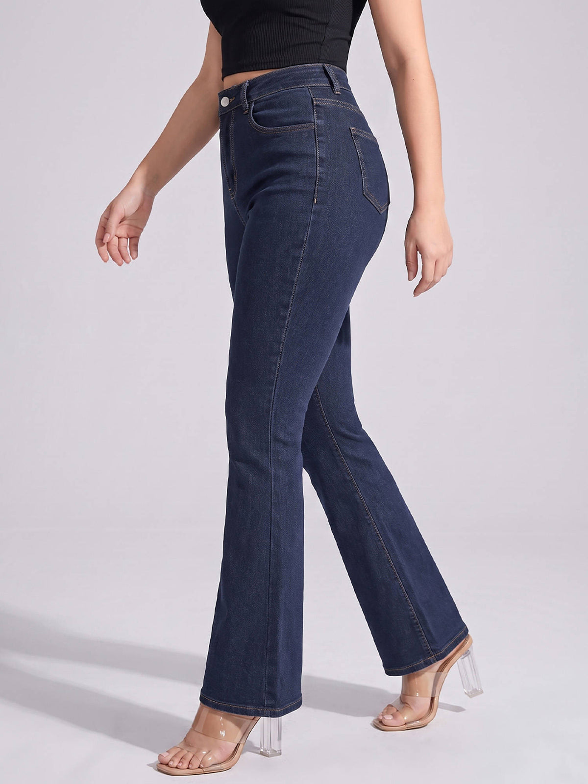 Women Navy Blue Solid Denim Jeans | BT10 - view 3