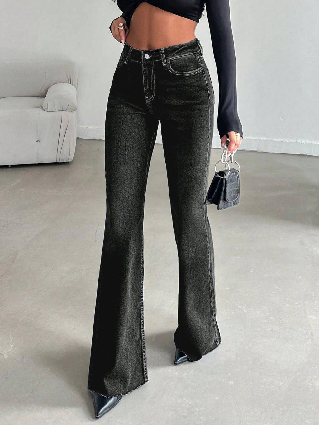 Women Black High Waist Stretchable Bootcut Jeans | BT10 - view 5