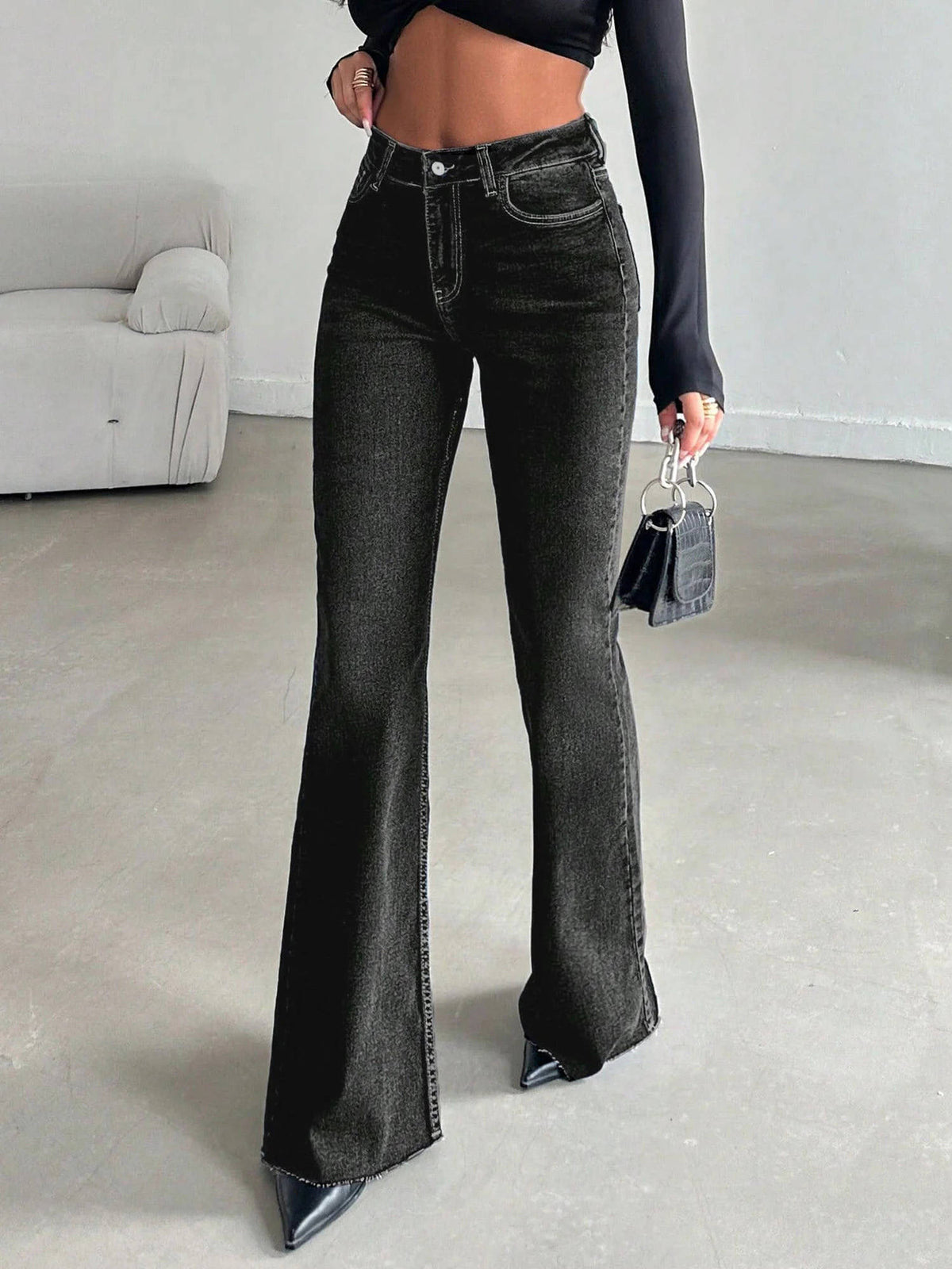 Women Black High Waist Stretchable Bootcut Jeans | BT10 - view 5