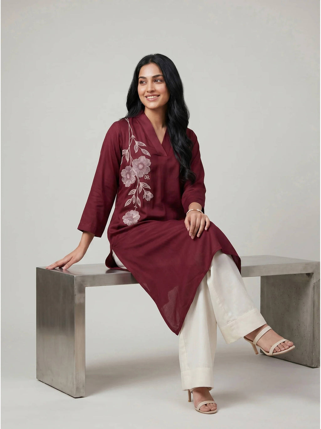 Pink Embroidered Kurta | KDG - view 13