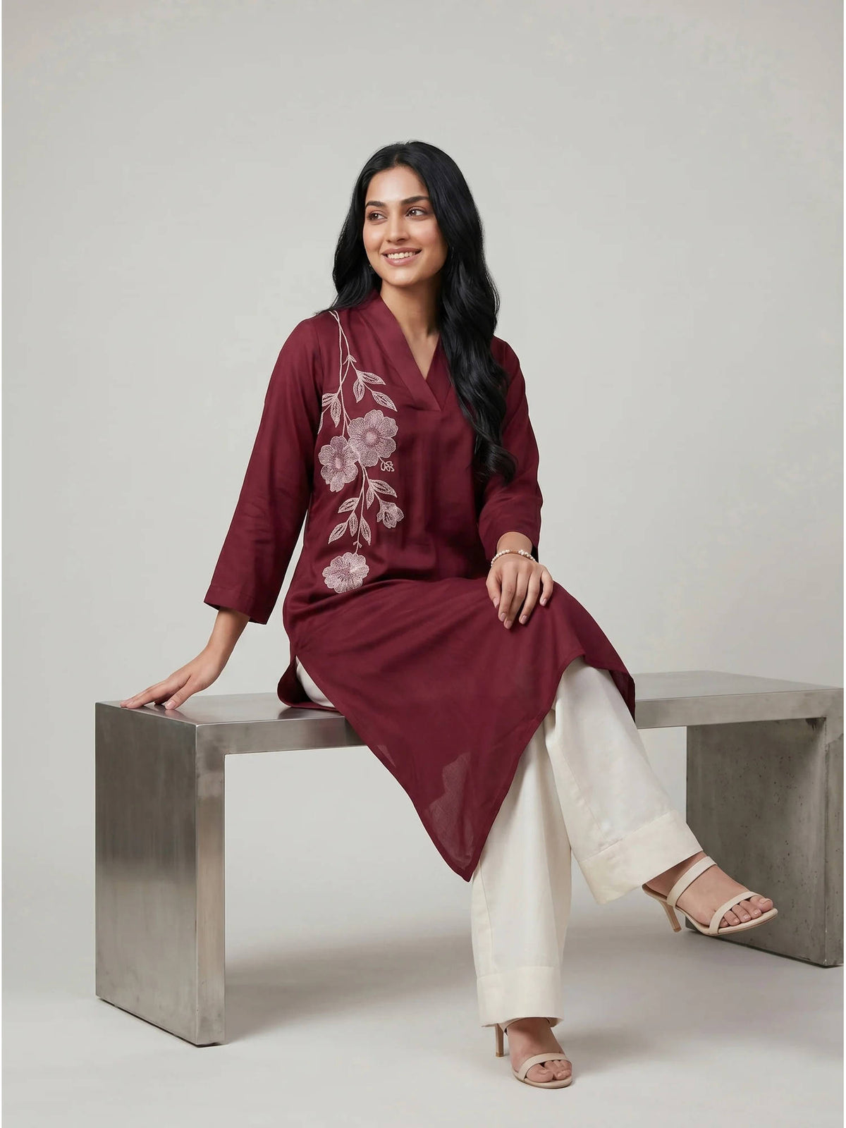 Pink Embroidered Kurta | KDG - view 13