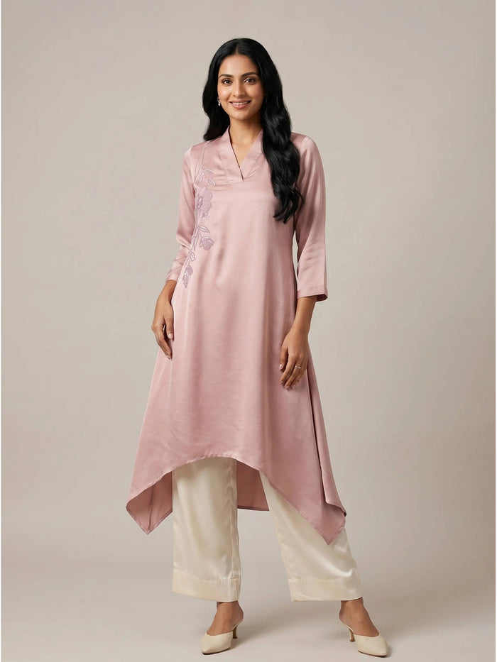 Pink Embroidered Kurta | KDG - view 1