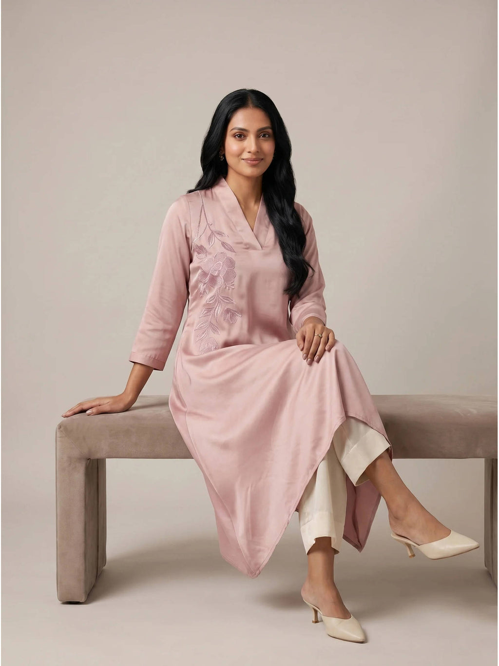 Pink Embroidered Kurta | KDG - view 4