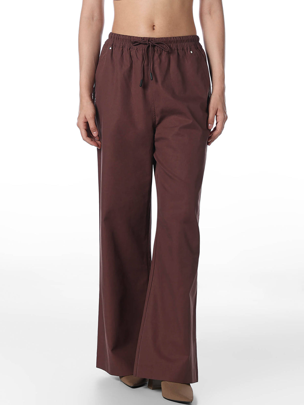 Womens Solid Relaxed Fit Mid-Rise Brown Pants | O24 - view 1