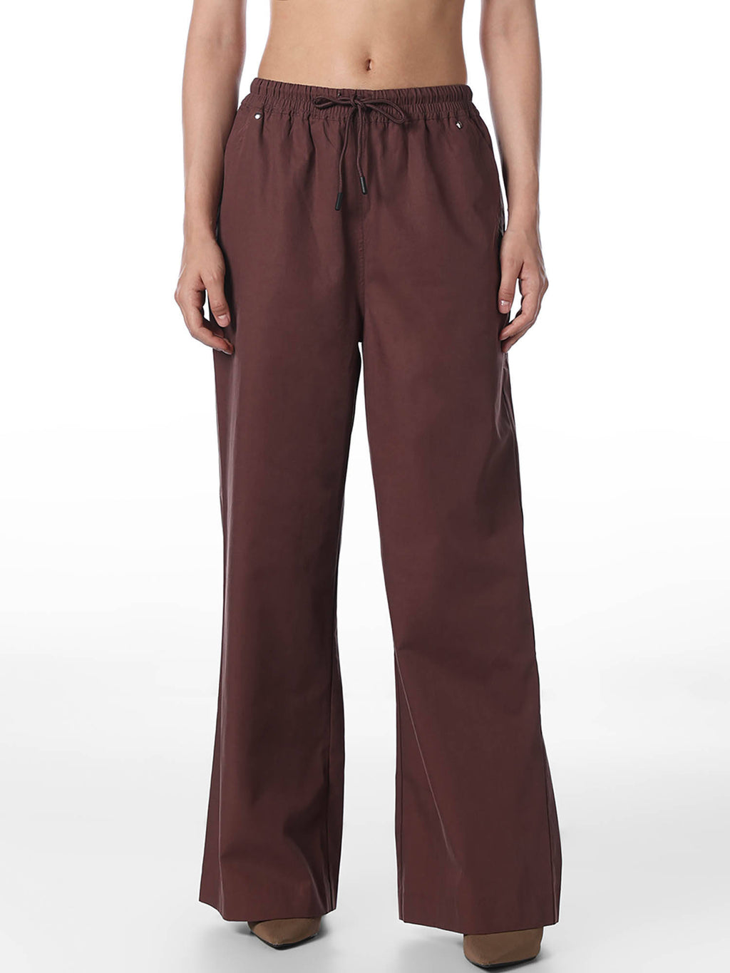 Womens Solid Relaxed Fit Mid-Rise Brown Pants | O24 - view 4
