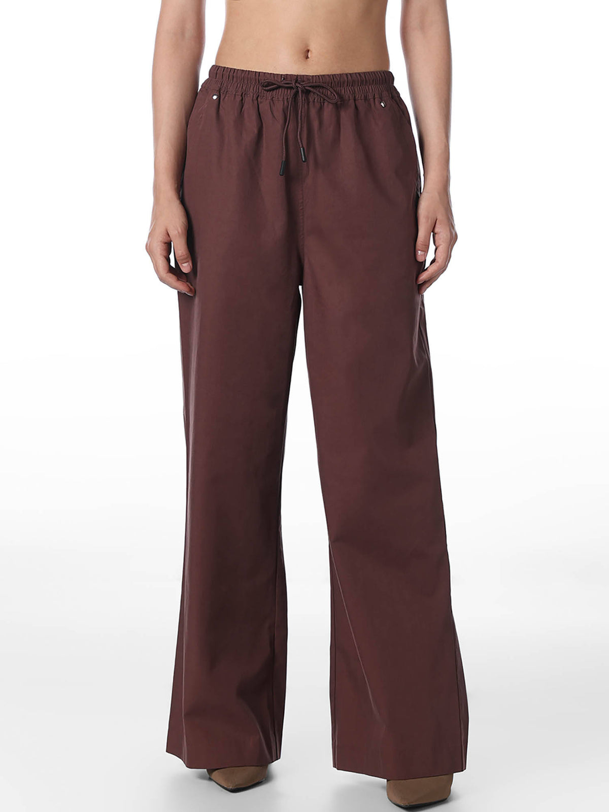 Womens Solid Relaxed Fit Mid-Rise Brown Pants | O24 - view 4