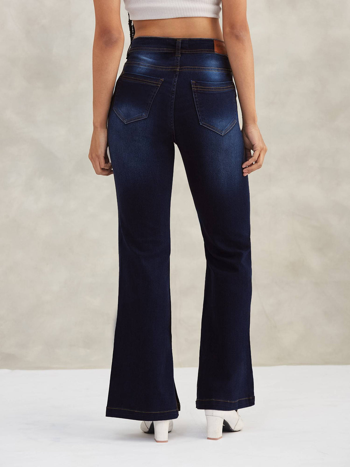 Women'S Navy Blue Boot Cut Leg Mid Waist Jeans | BT10 - view 5