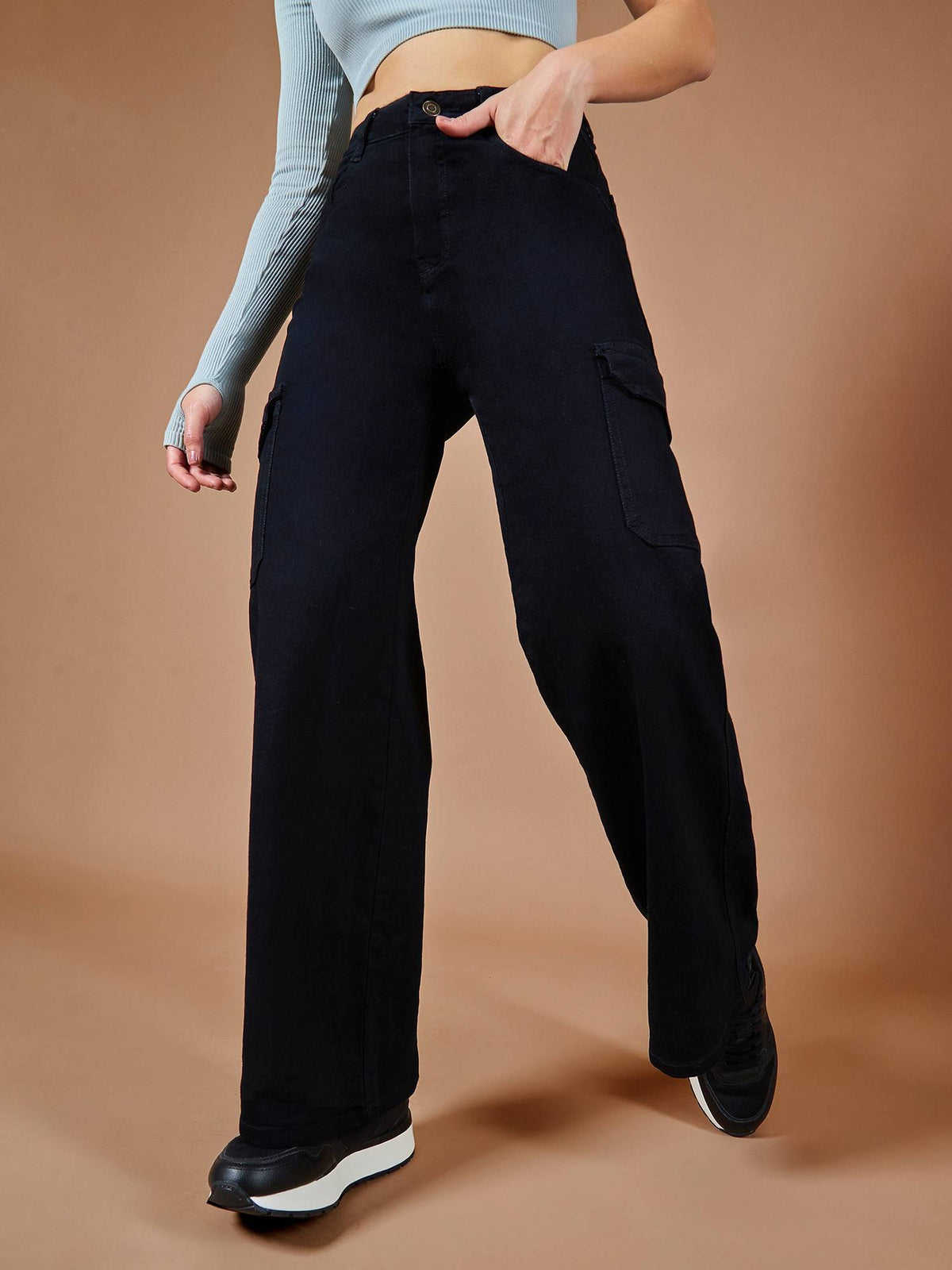 Black Women's Wide Leg High Waist Jeans | RF89 - view 1