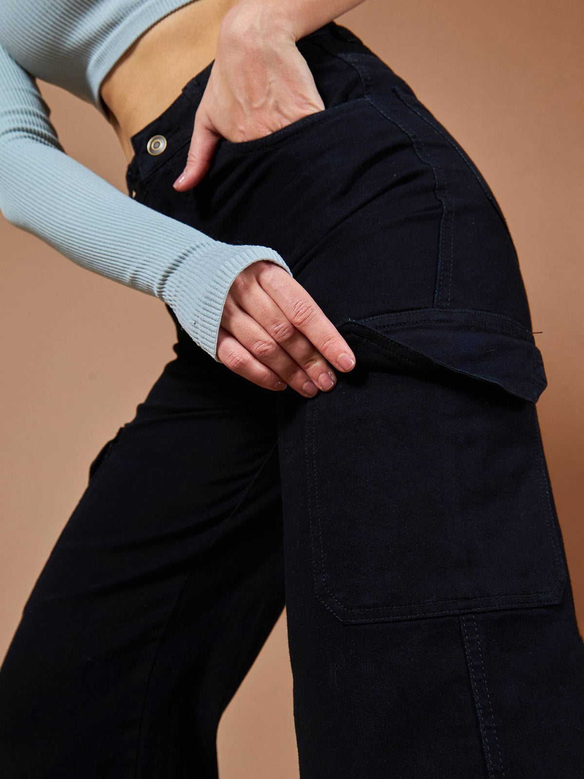 Black Women's Wide Leg High Waist Jeans | RF89 - view 5