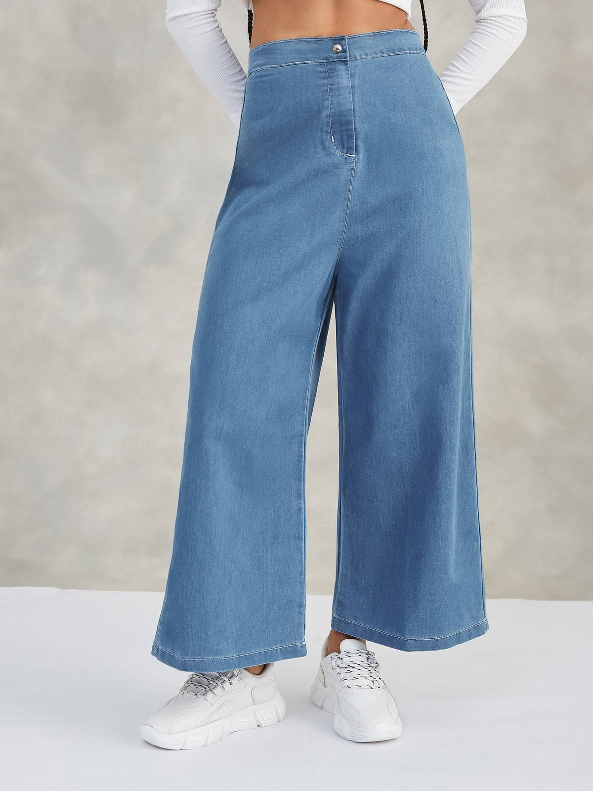 Women Blue Solid Wide Leg High Waist Jeans | RF89 - view 1