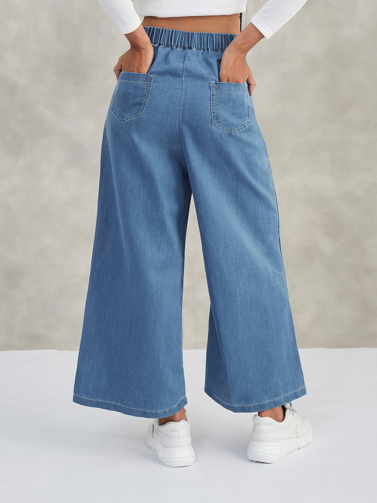 Women Blue Solid Wide Leg High Waist Jeans | RF89 - view 3
