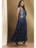 Women's Navy Blue Georgette Kurta with Jacket (Set of 2) | KDG - view 1