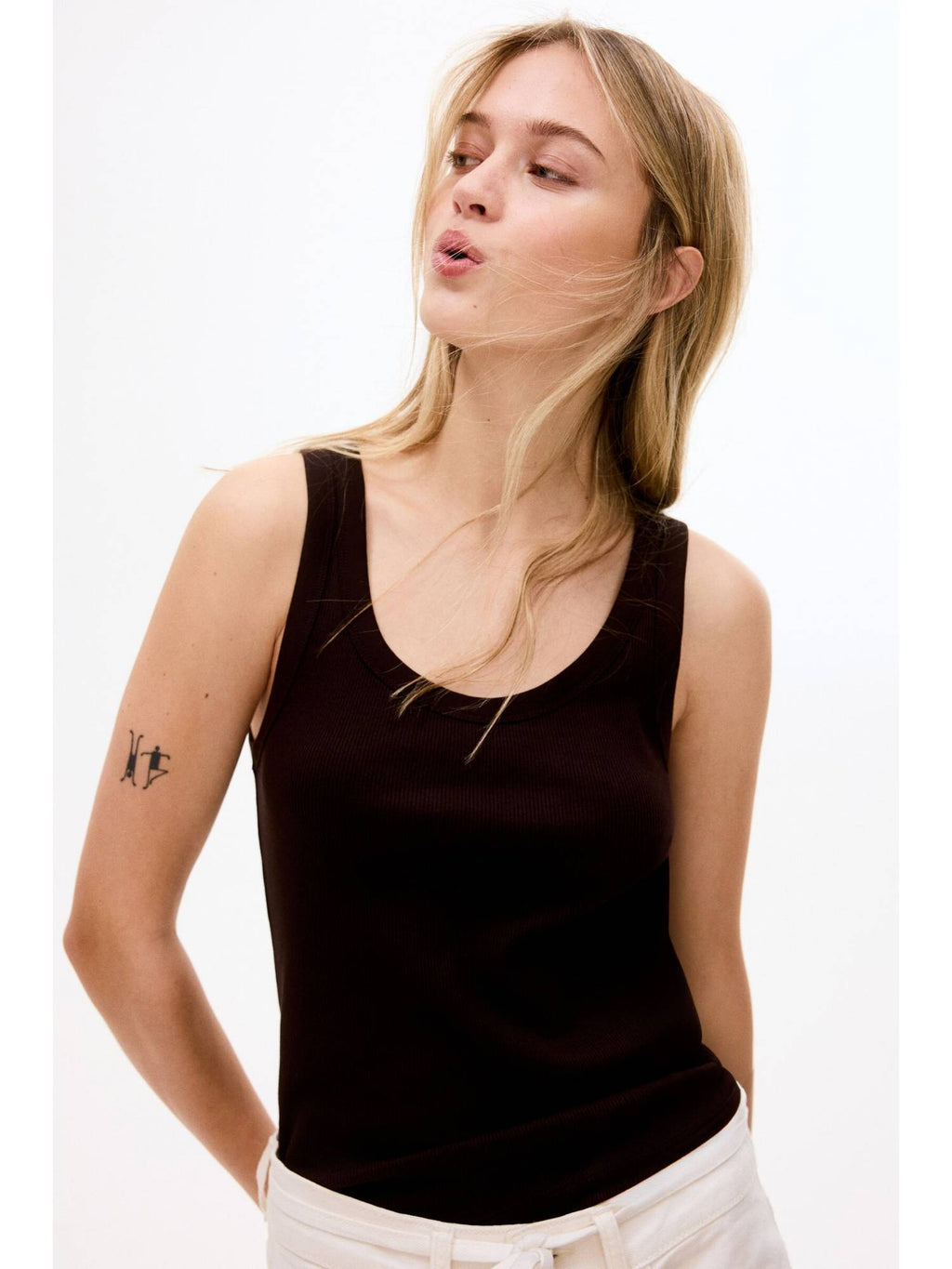 Women Brown Ribbed Vest Top | TT98 - view 1