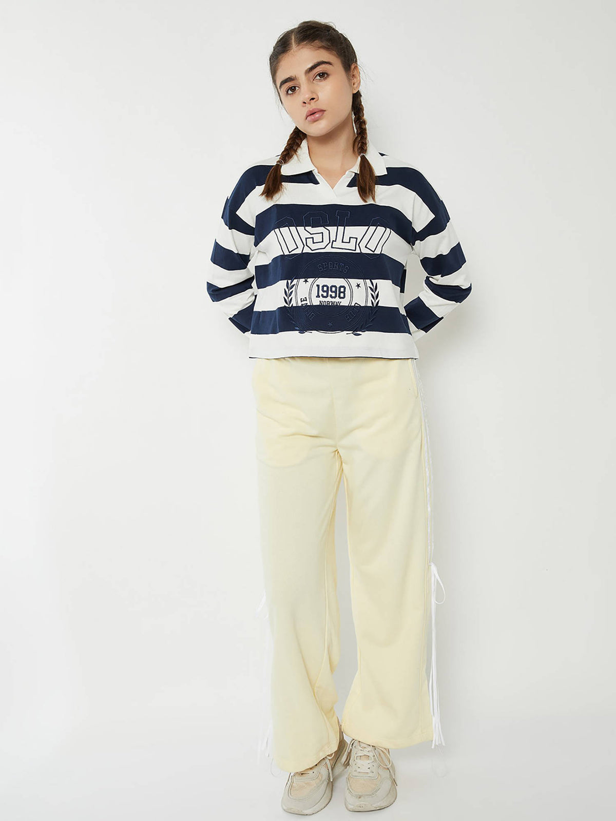 Women Striped Johnny Collar Polo T-Shirt | PW43 - view 2