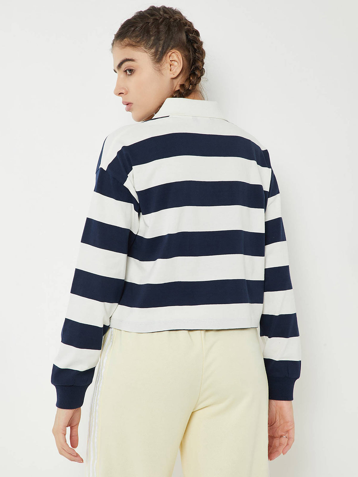 Women Striped Johnny Collar Polo T-Shirt | PW43 - view 4