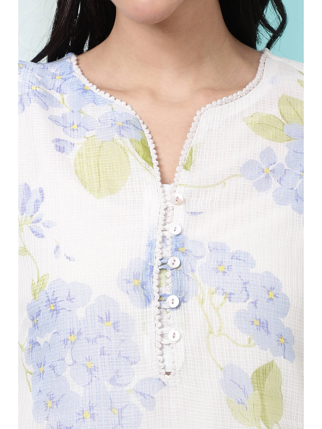 Floral White Printed Kota Straight Kurta | FY93 - view 3