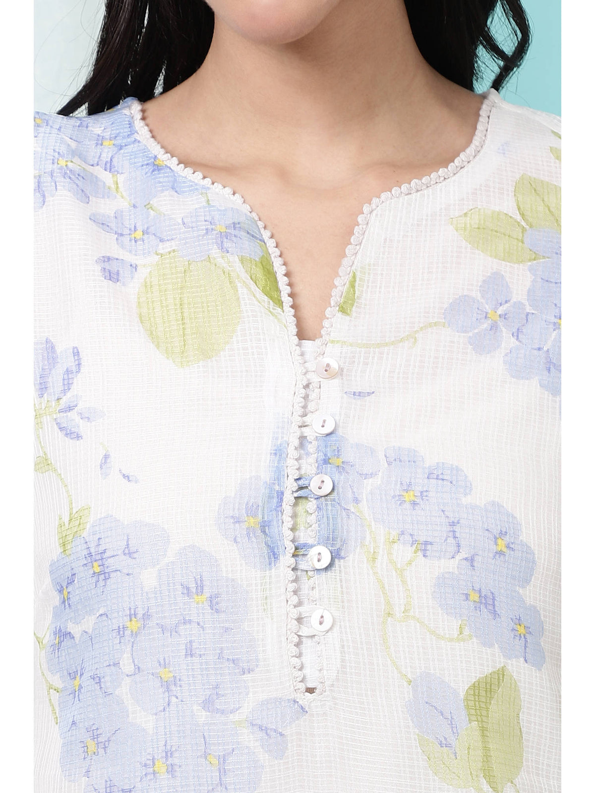Floral White Printed Kota Straight Kurta | FY93 - view 3