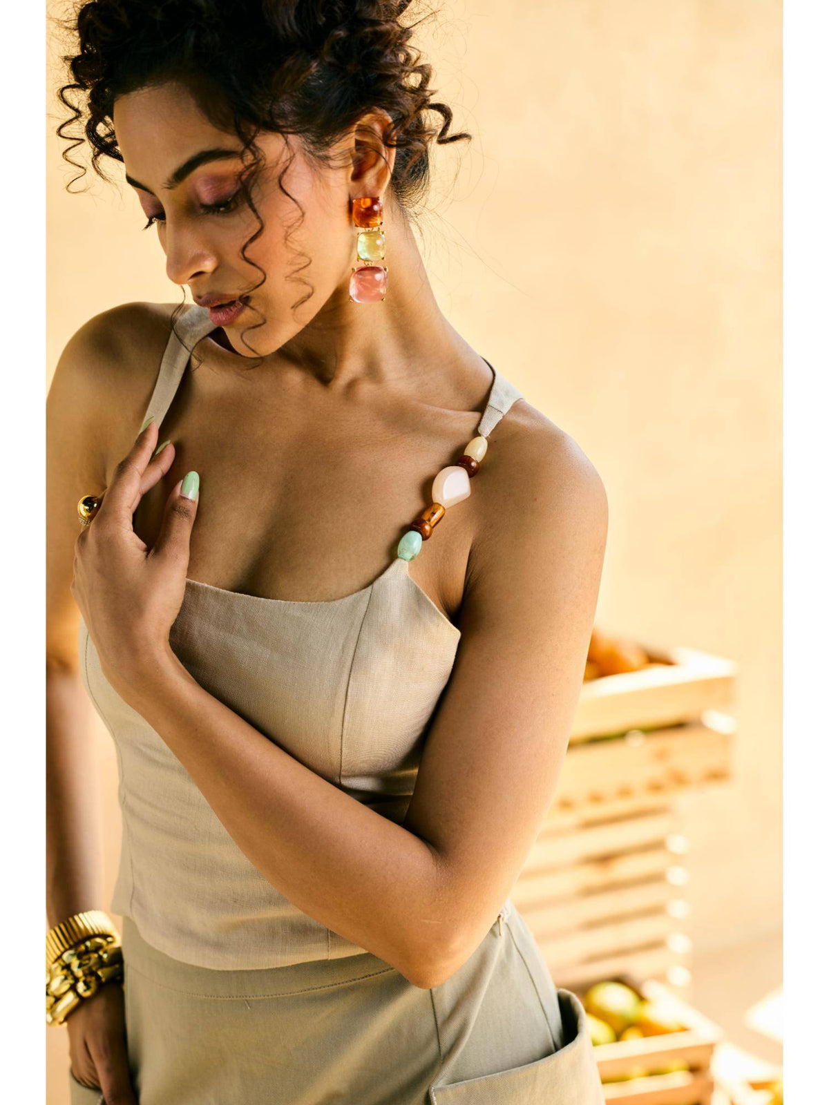 Womens Aamras Beige One-Shoulder Embellished Top | TT90 - view 5