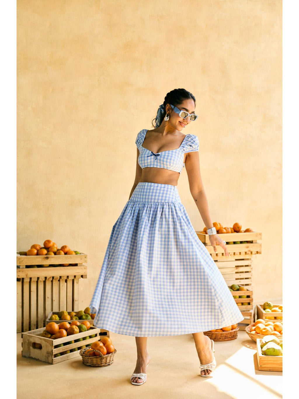 Womens Blueberry Gingham Crop Top | CT61 - view 4