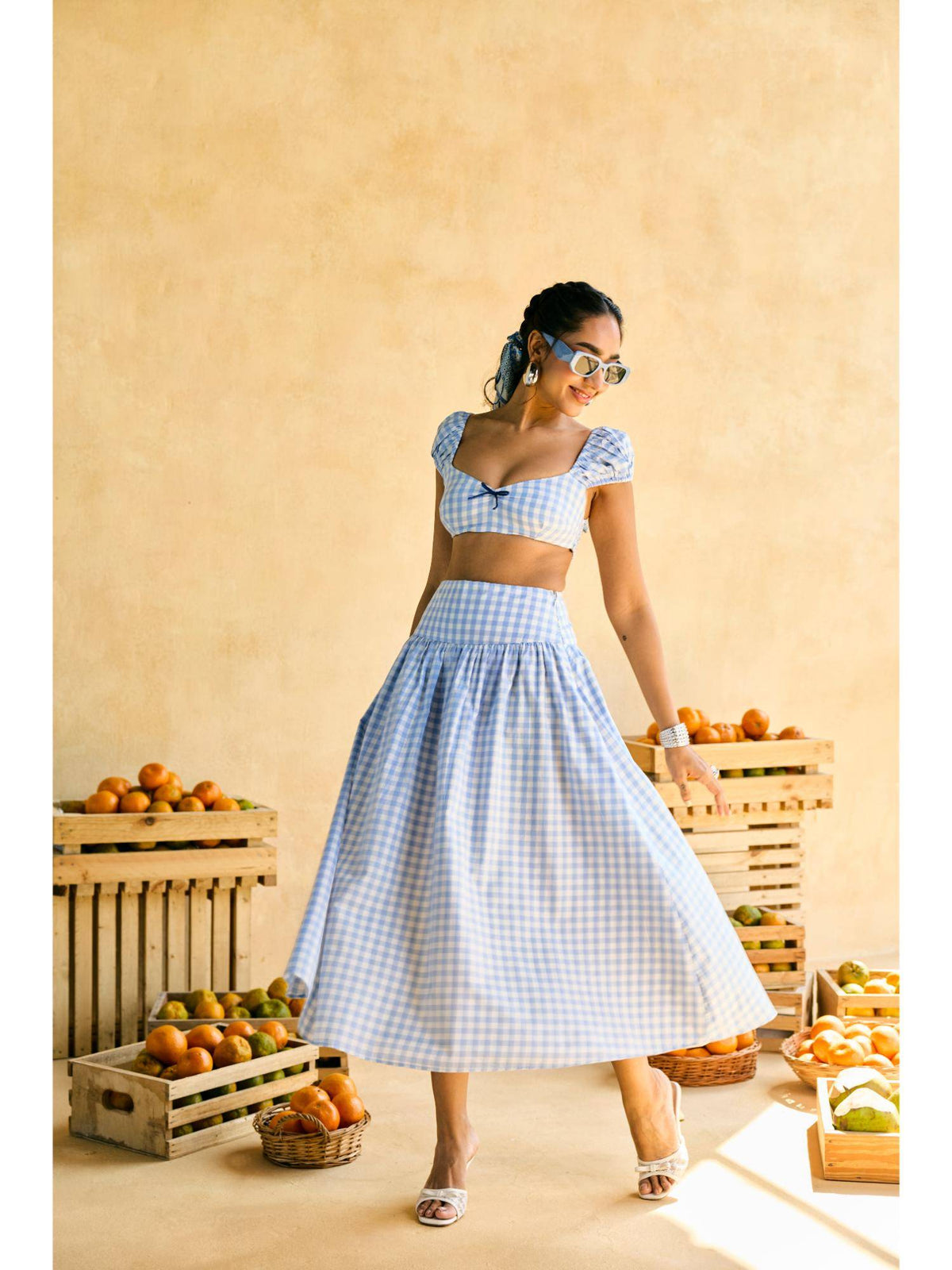 Womens Blueberry Gingham Crop Top | CT61 - view 4