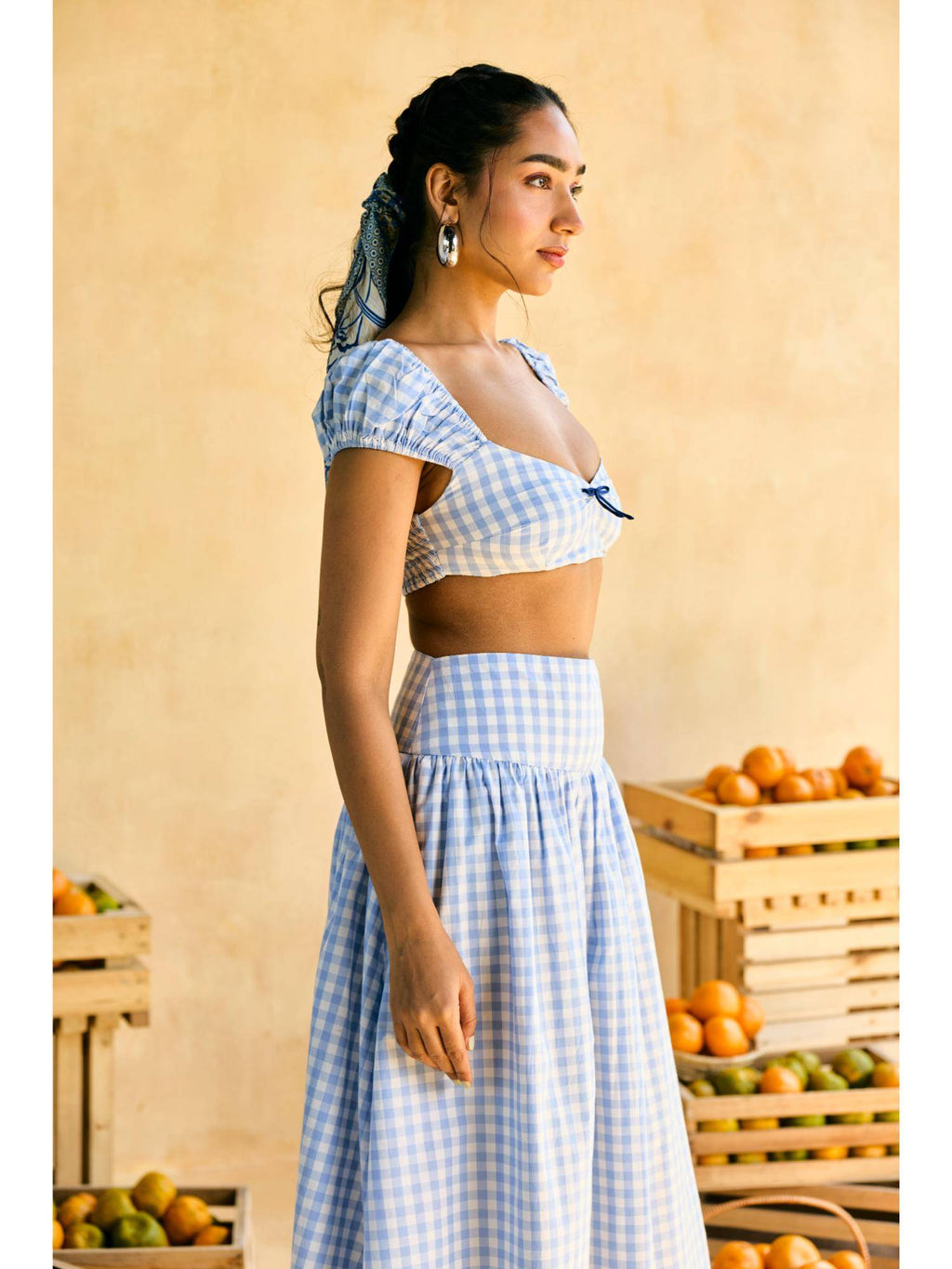 Womens Blueberry Gingham Crop Top | CT61 - view 6