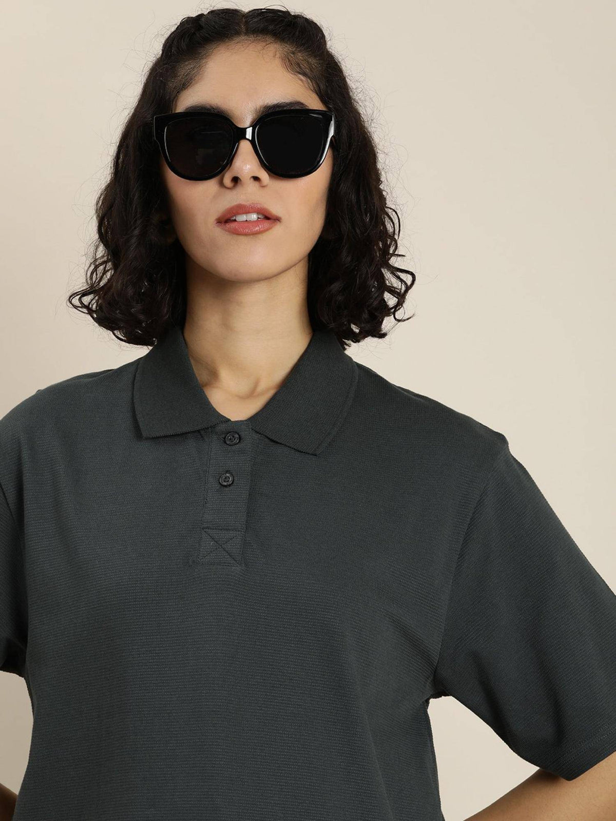 White Solid Oversized Polo T-Shirt | PW43 - view 12