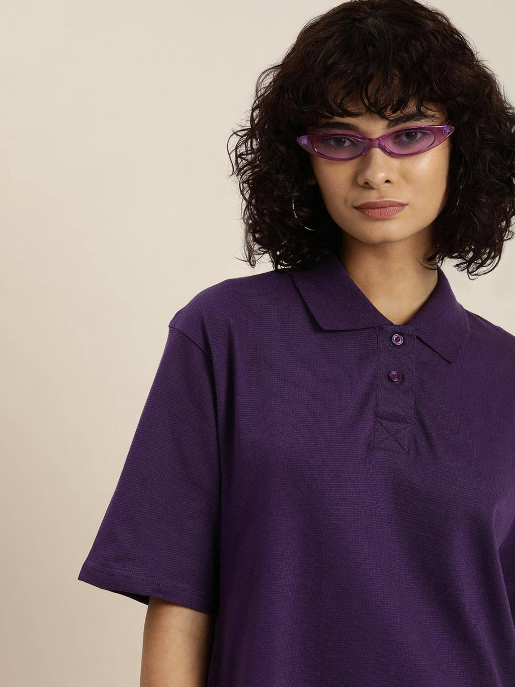 White Solid Oversized Polo T-Shirt | PW43 - view 7