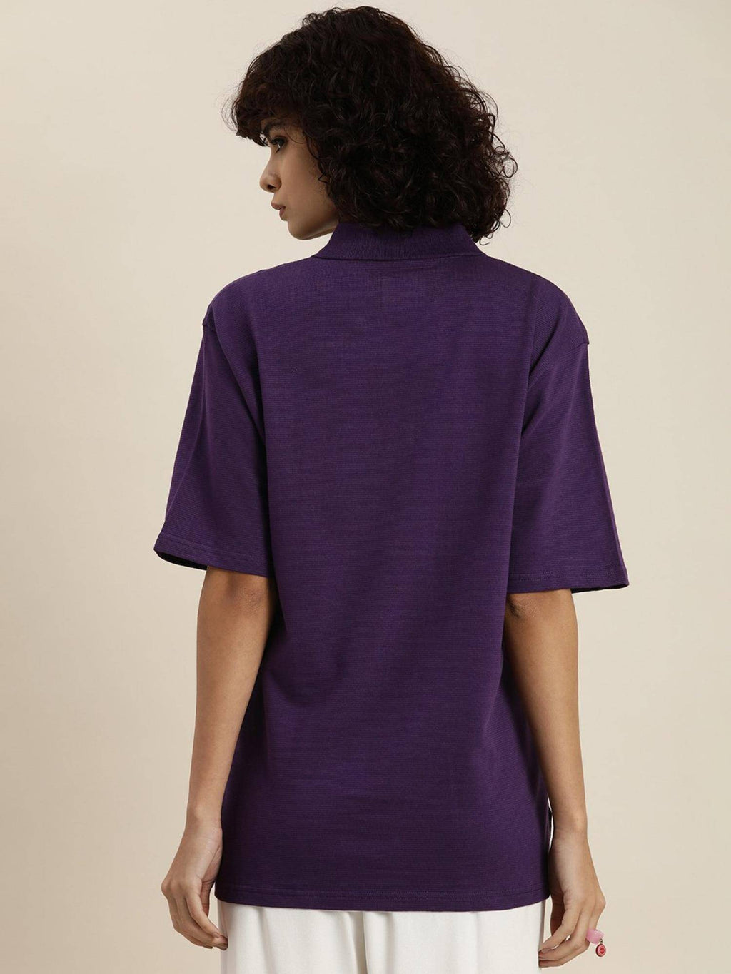 White Solid Oversized Polo T-Shirt | PW43 - view 9