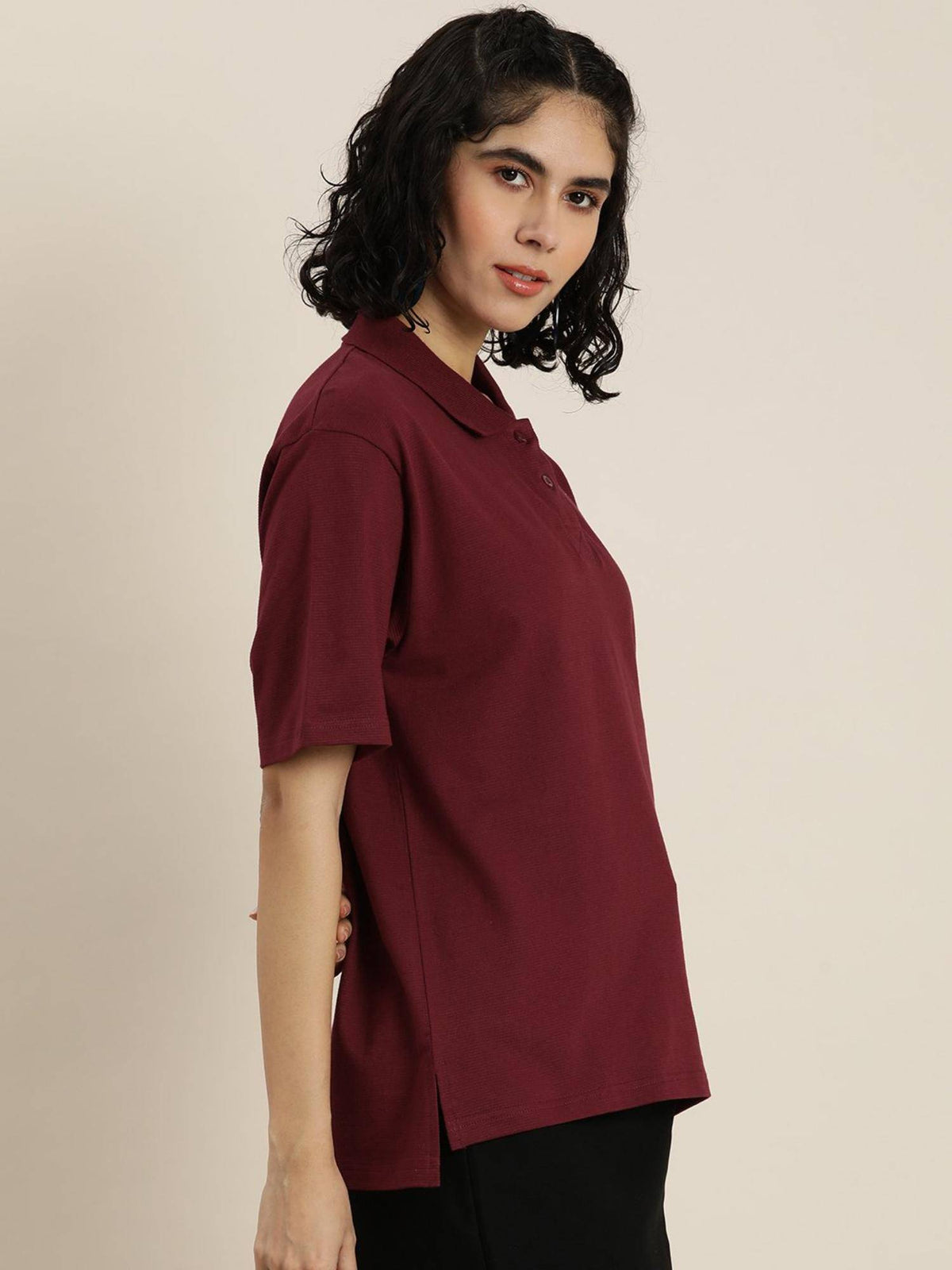 White Solid Oversized Polo T-Shirt | PW43 - view 31