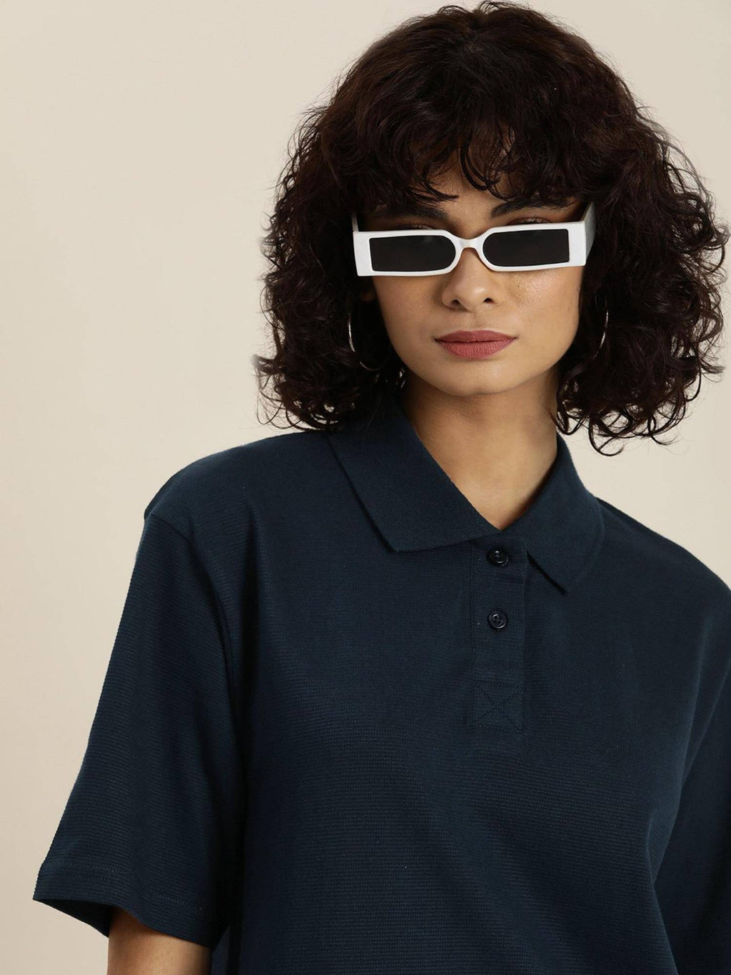 White Solid Oversized Polo T-Shirt | PW43 - view 27